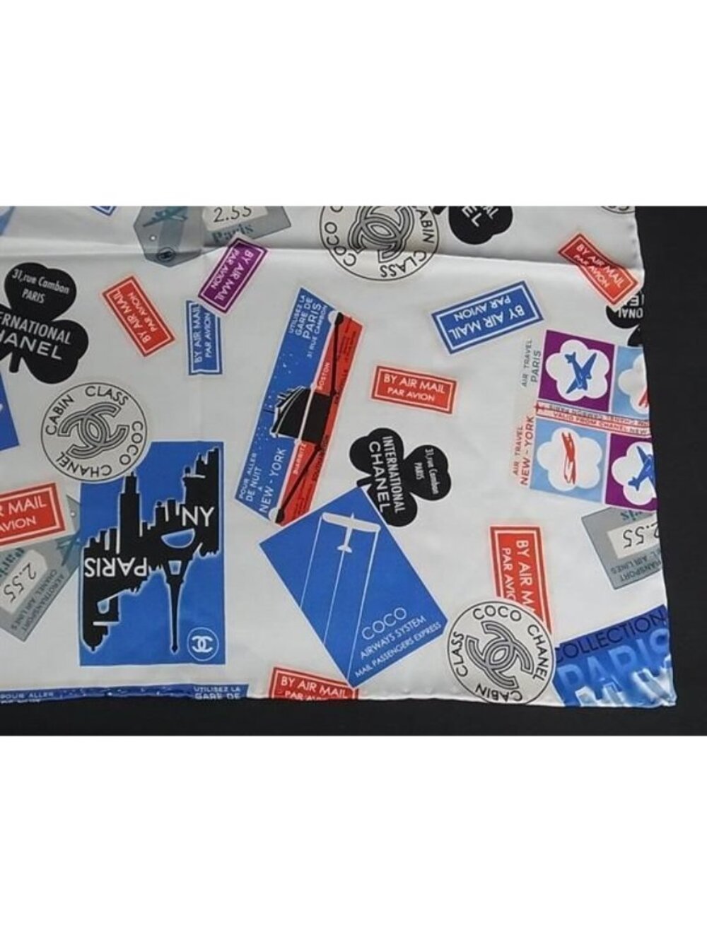 Chanel CC Logo Air Line Silk Scarf Shawl White Multicolor - Picture 4 of 7